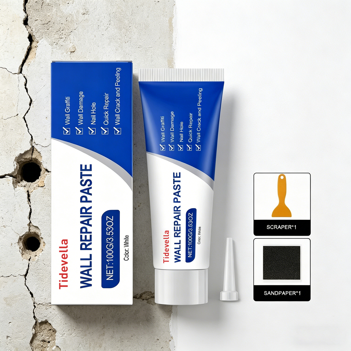 Tidevella Wall Repair Paste – Effortless Wall Repair, Walls Like New