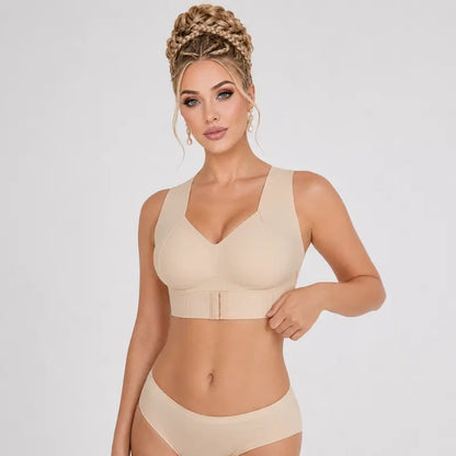 Women’s Wireless Posture Correction Bra with Front Closure & Wide Straps