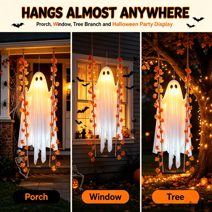 🔥Limited-time 20% Off👻✨LED Hanging Ghost Swing Decoration, 5FT Remote Controlled Halloween Outdoor Hanging Decor🎃