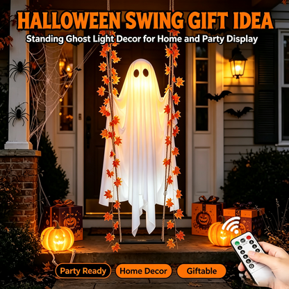 🔥Limited-time 20% Off👻✨LED Hanging Ghost Swing Decoration, 5FT Remote Controlled Halloween Outdoor Hanging Decor🎃