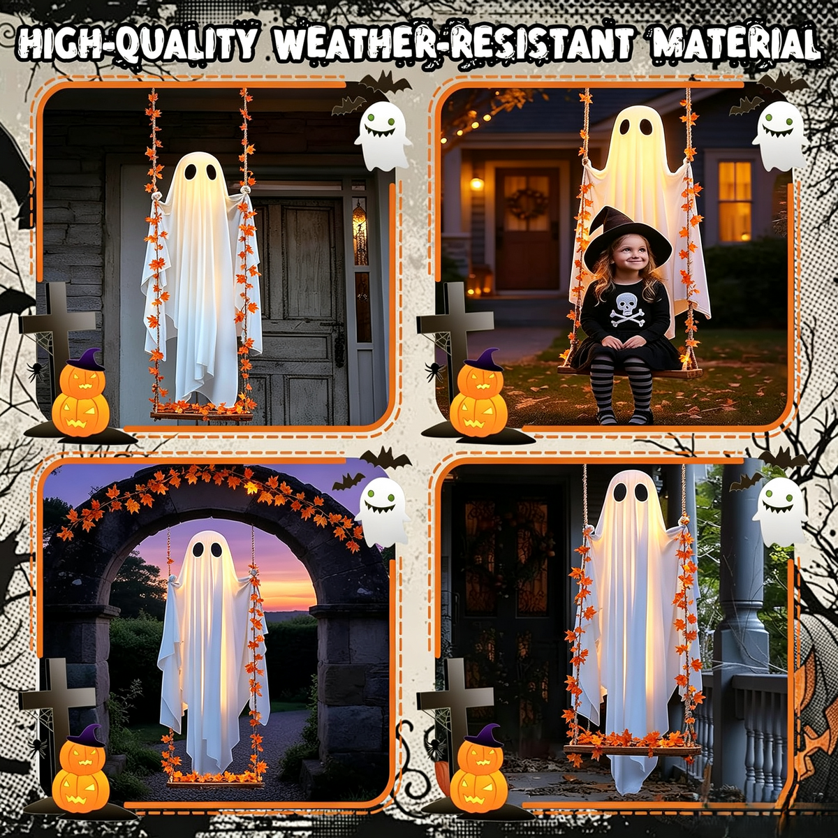 🔥Limited-time 20% Off👻✨LED Hanging Ghost Swing Decoration, 5FT Remote Controlled Halloween Outdoor Hanging Decor🎃