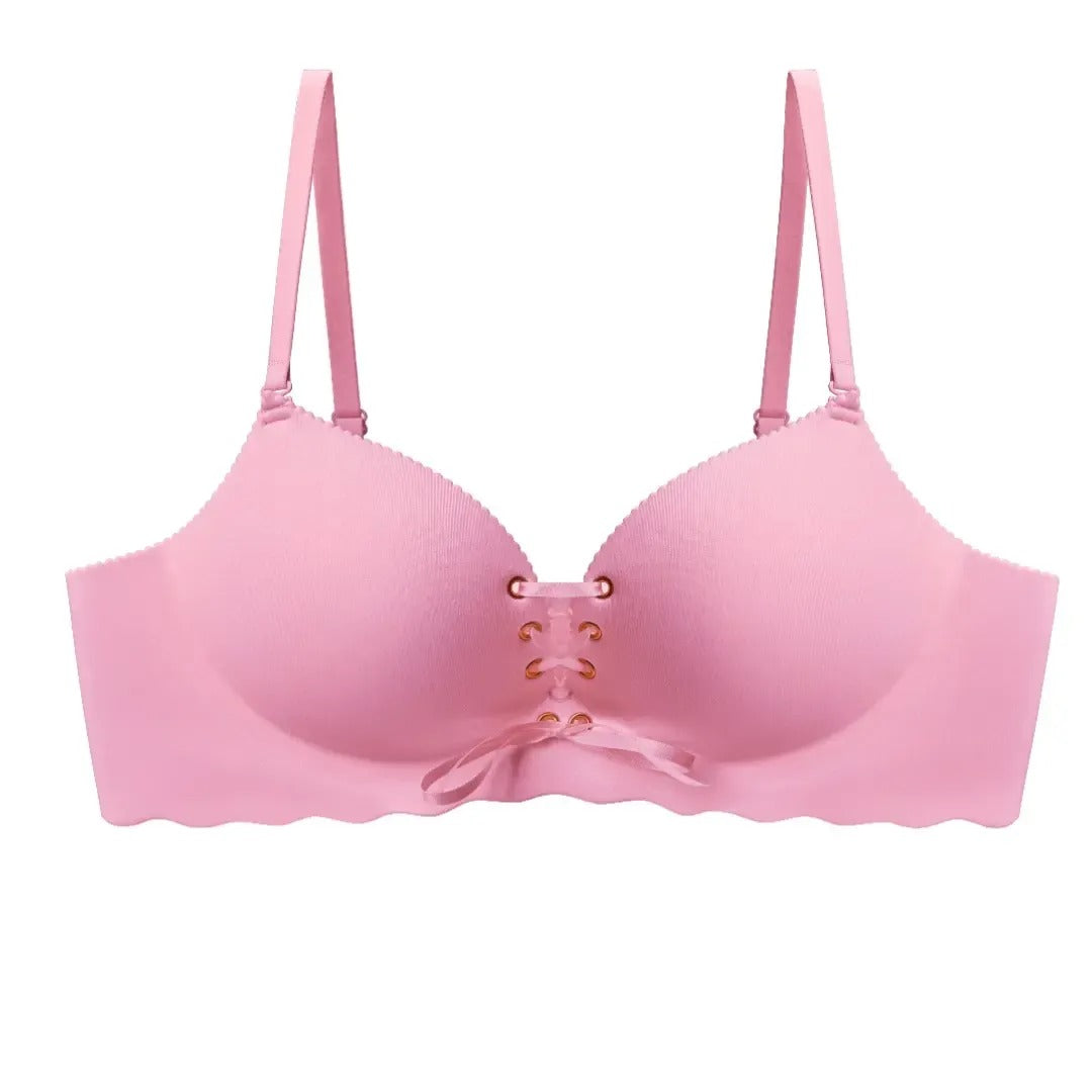 Drawstring Push Up Bra | Instant Cleavage & Anti-Sagging | Add 2 Cups Padded Wireless Strapless Bras Comfort Bra for A B C Cups Womenswear Minimalist Pink